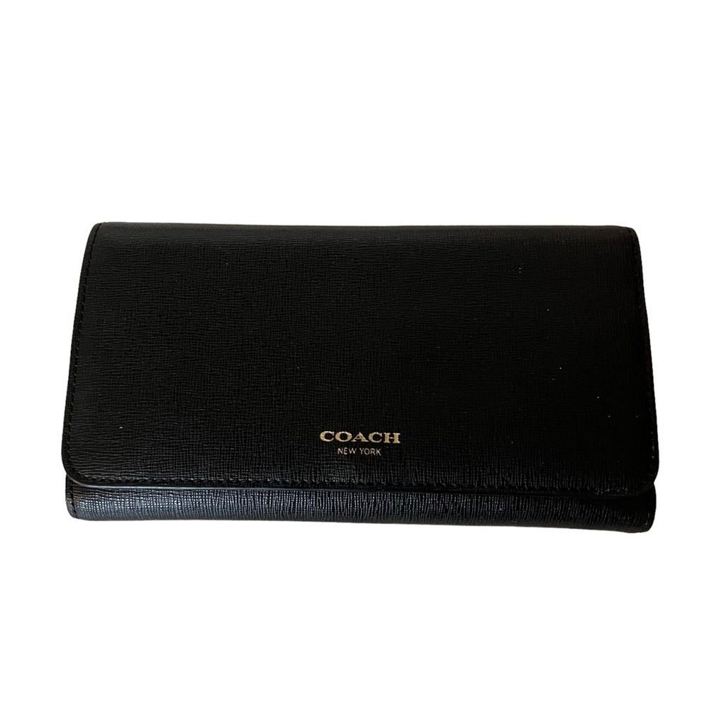 Coach Saffiano Leather Tri-Fold Checkbook Wallet - Picture 2 of 13